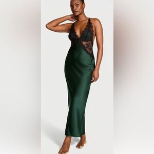 Victoria's Secret Green and Black Rose Lace Slip